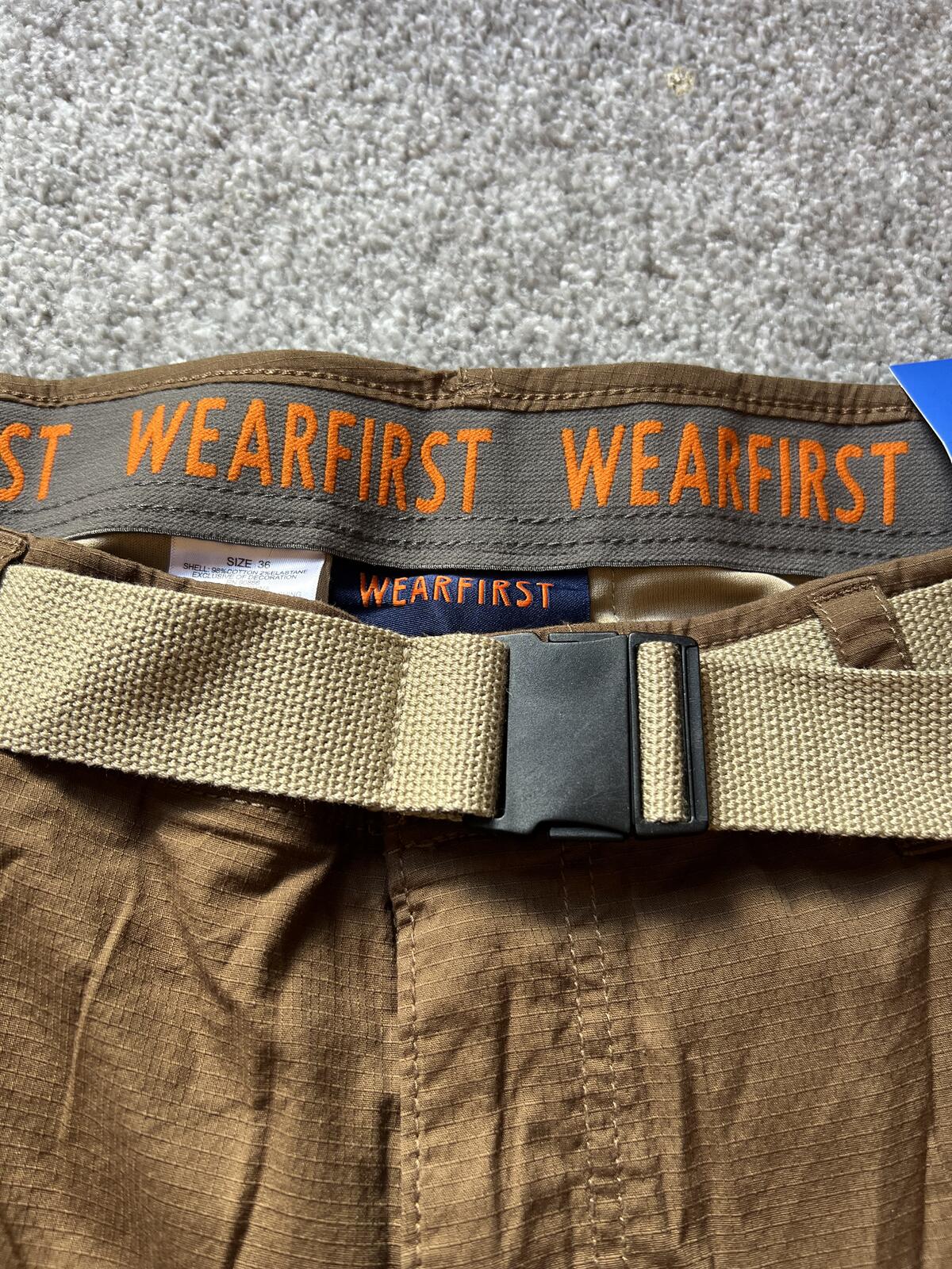 Wearfirst brown cargo shorts, size 36” waist
