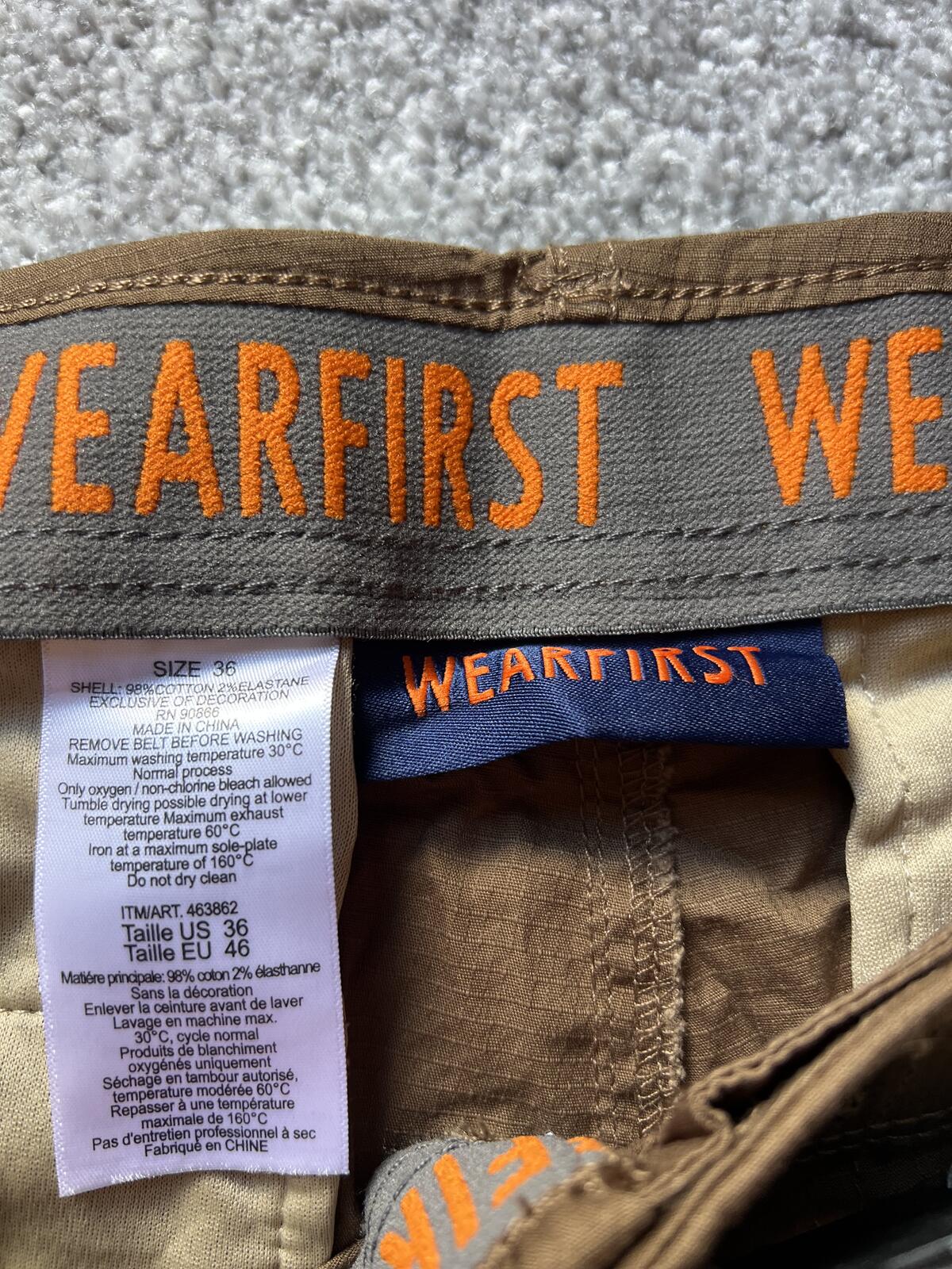 Wearfirst brown cargo shorts, size 36” waist
