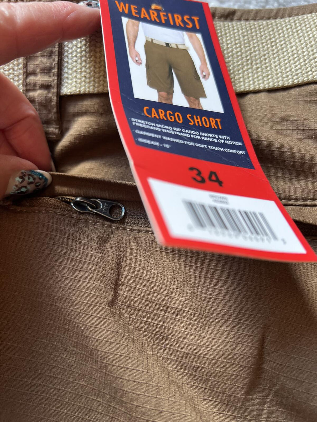 Wearfirst brown cargo shorts, size 34” waist