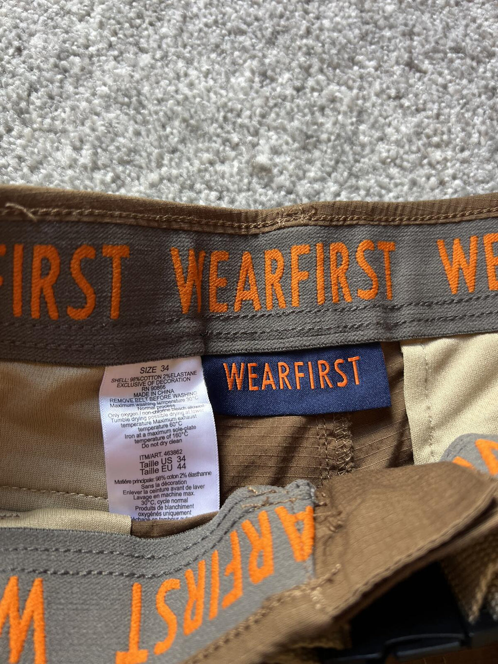 Wearfirst brown cargo shorts, size 34” waist