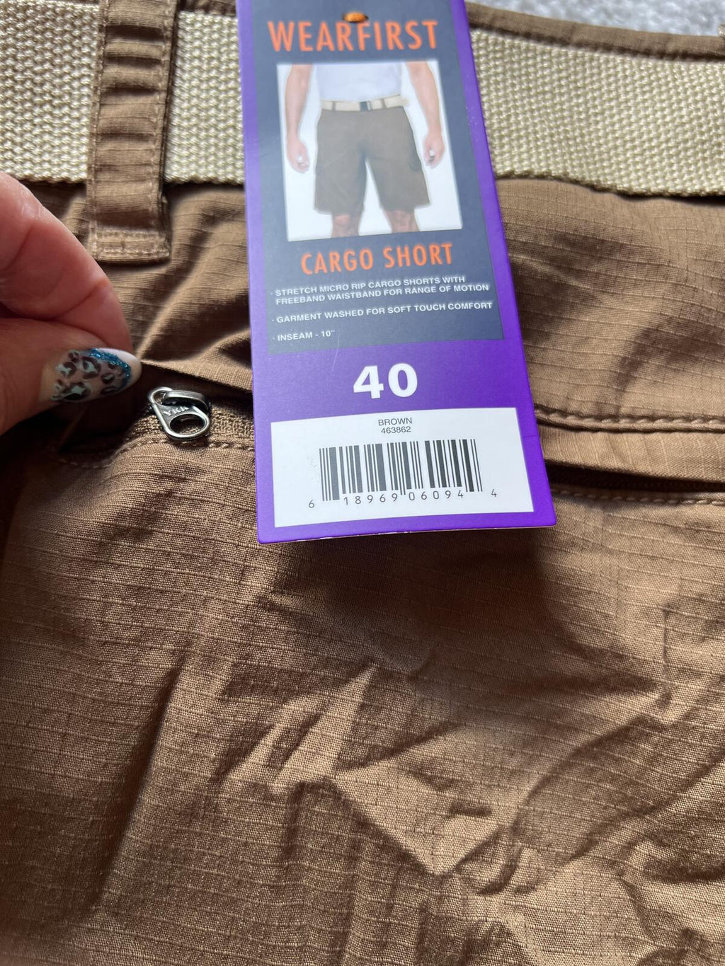 Wearfirst brown cargo shorts, size 40” waist