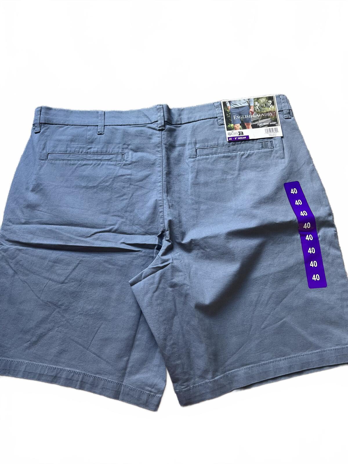 English Laundry blue flat front chino shorts, size 40” waist