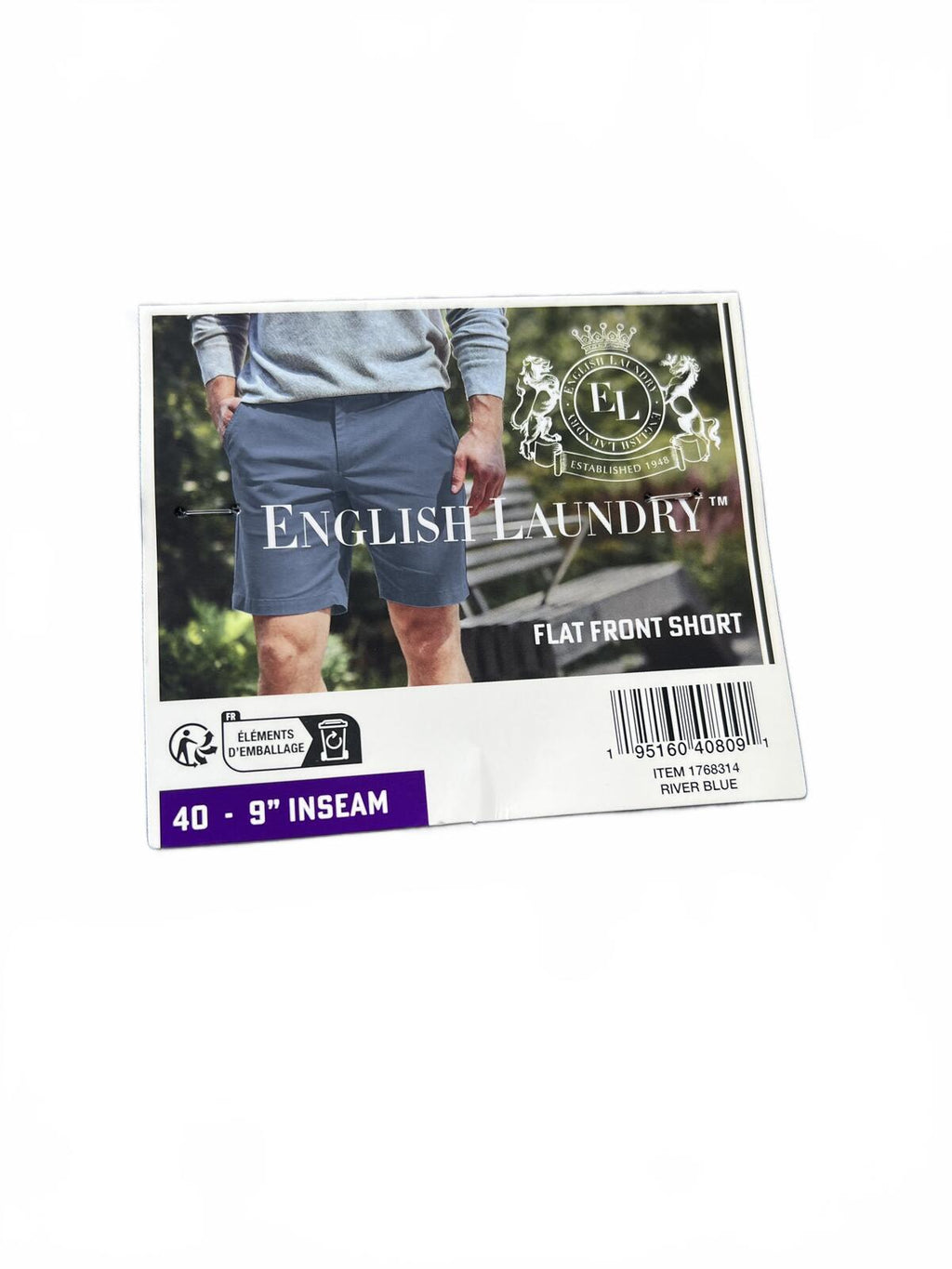 English Laundry blue flat front chino shorts, size 40” waist