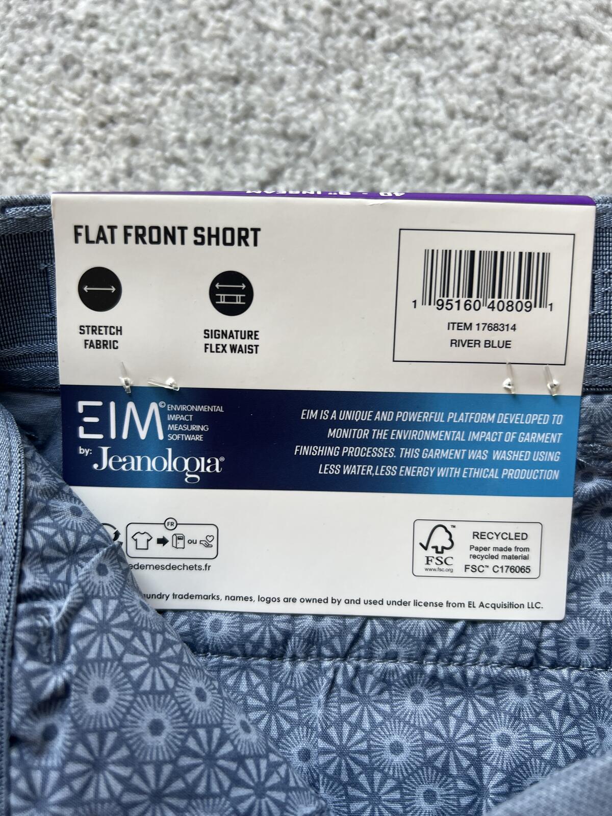 English Laundry blue flat front chino shorts, size 40” waist