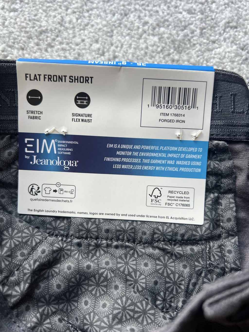 English Laundry dark grey chino shorts, size 36” waist