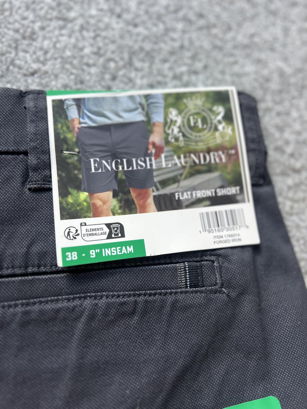 English Laundry dark grey chino shorts, size 38” waist