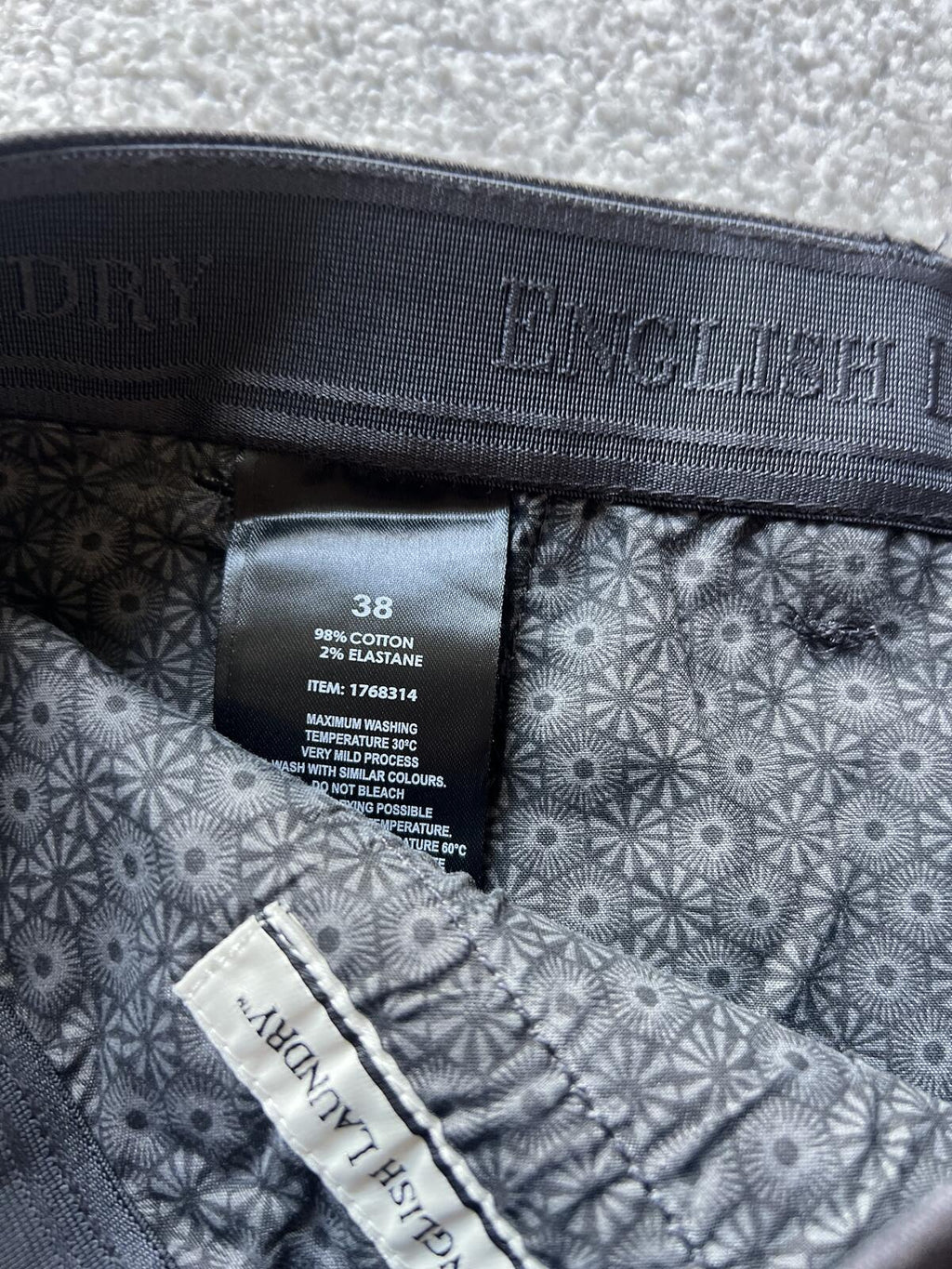English Laundry dark grey chino shorts, size 38” waist