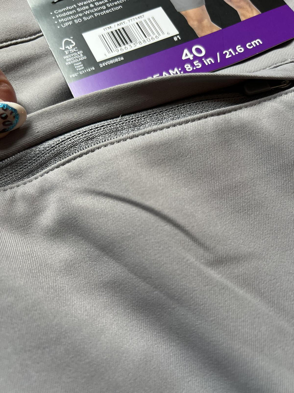 Kirkland grey chino shorts, size 40” waist