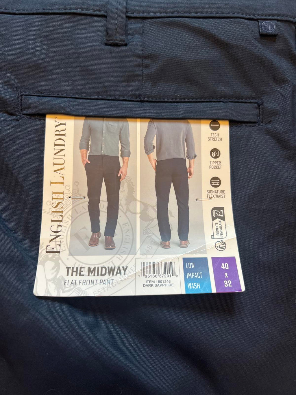 English Laundry Navy chinos, size 40” x 32”
