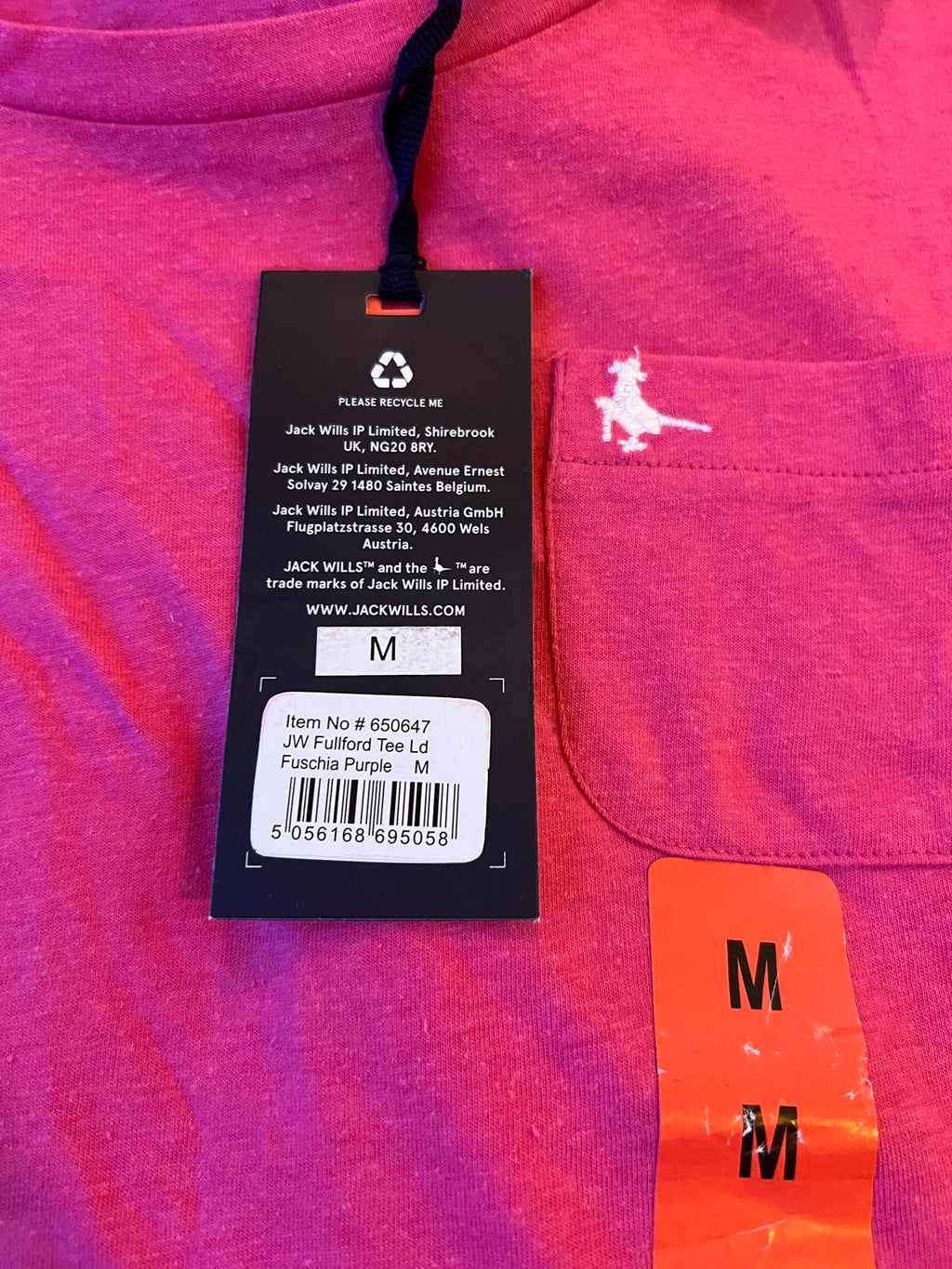 Jack Wills pink t-shirt, size medium