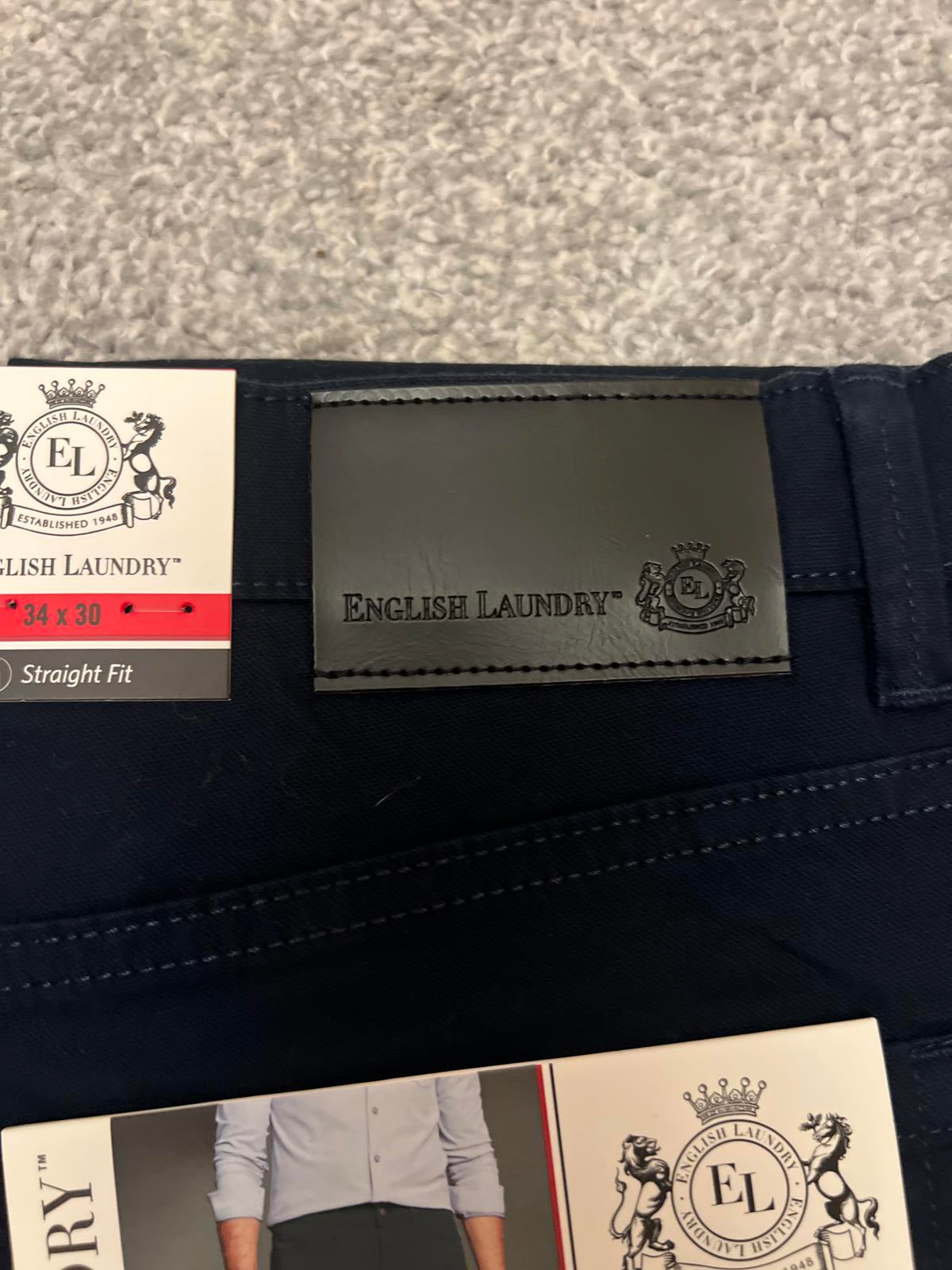 English Laundry navy 5-pocket chinos, size 34” x 30”
