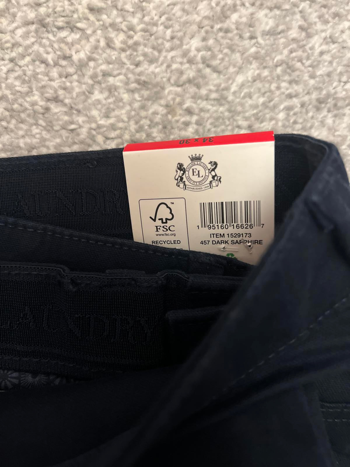 English Laundry navy 5-pocket chinos, size 34” x 30”