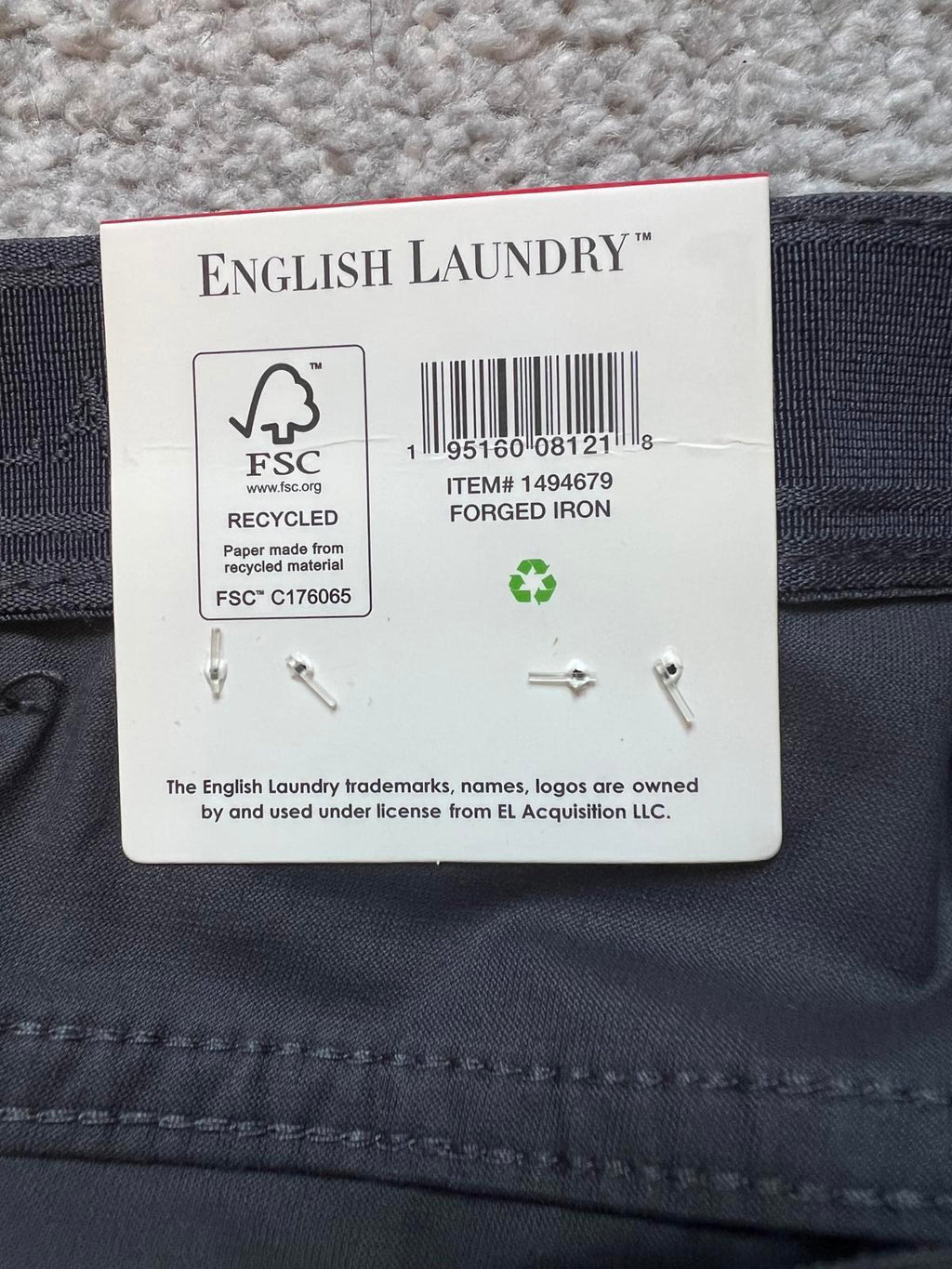 English Laundry Forged Iron 5-pocket chinos, size 34” x 30”