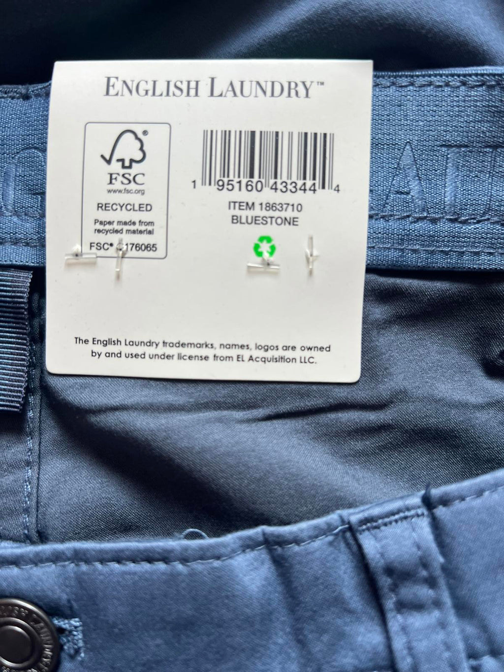 English Laundry bluestone 5-pocket chinos, size 38” x 34”