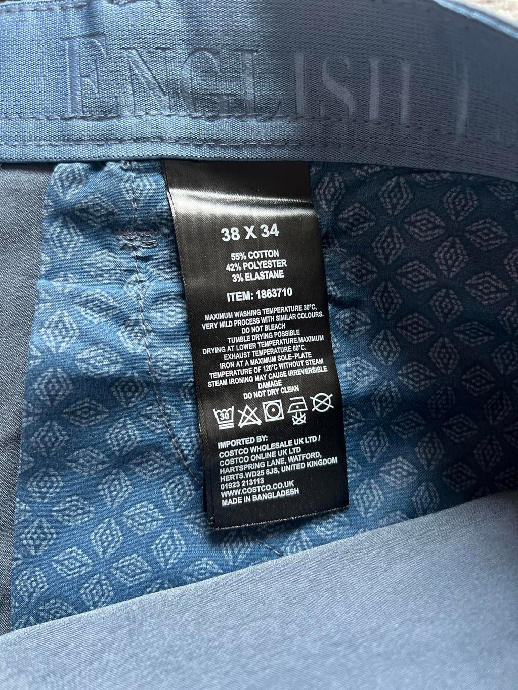 English Laundry bluestone 5-pocket chinos, size 38” x 34”