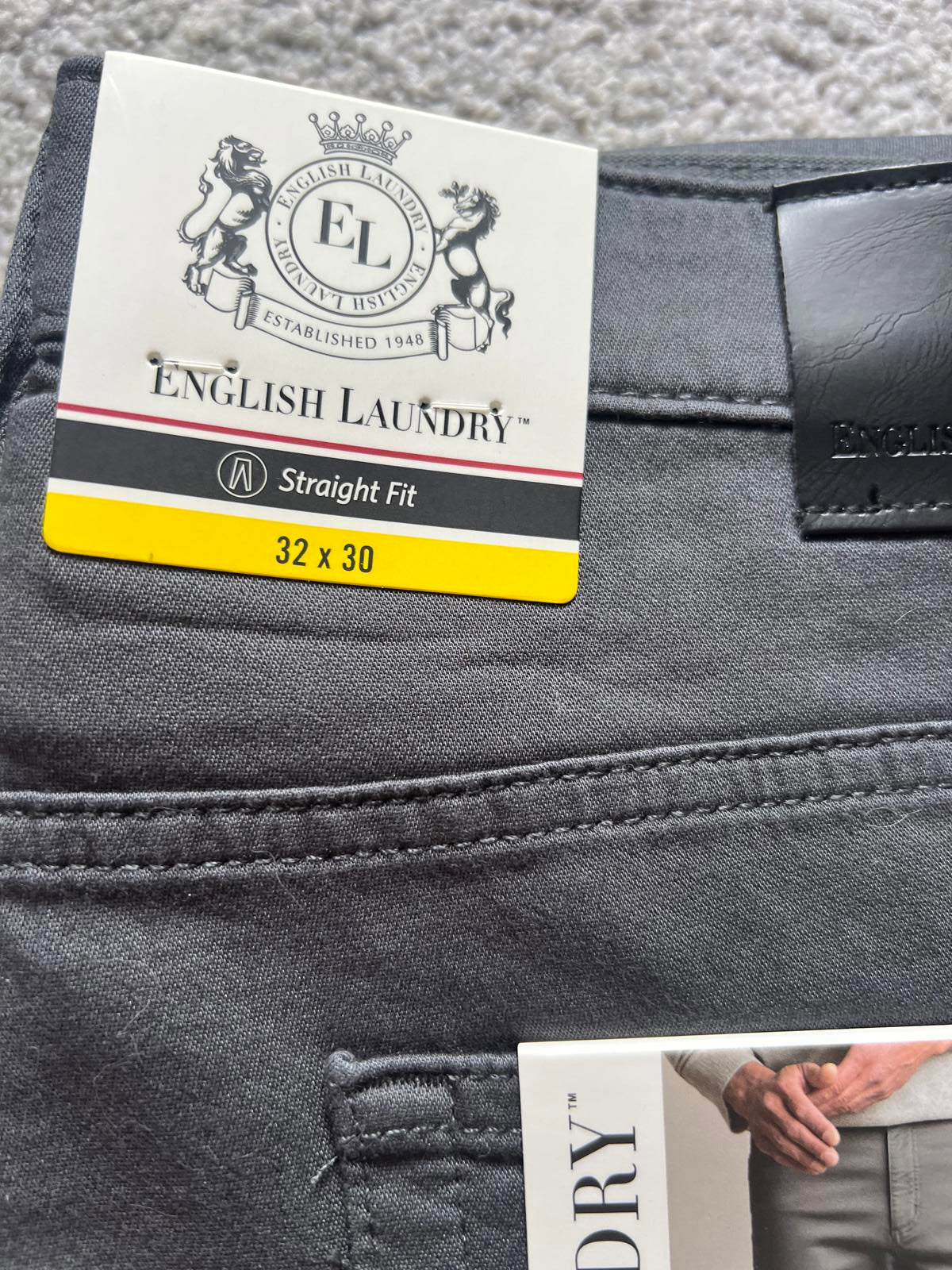 English Laundry grey 5-pocket chinos, size 32” x 30”