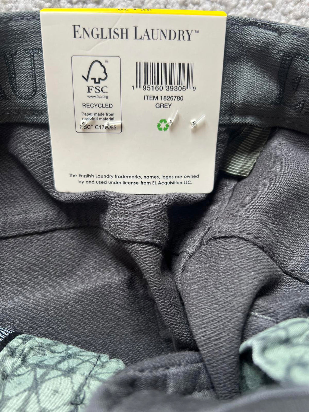 English Laundry grey 5-pocket chinos, size 32” x 30”