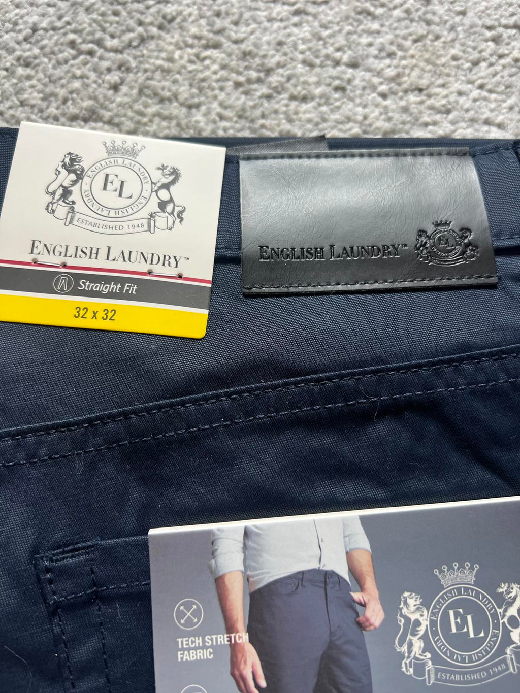 English Laundry navy 5-pocket chinos, size 32” x 32”