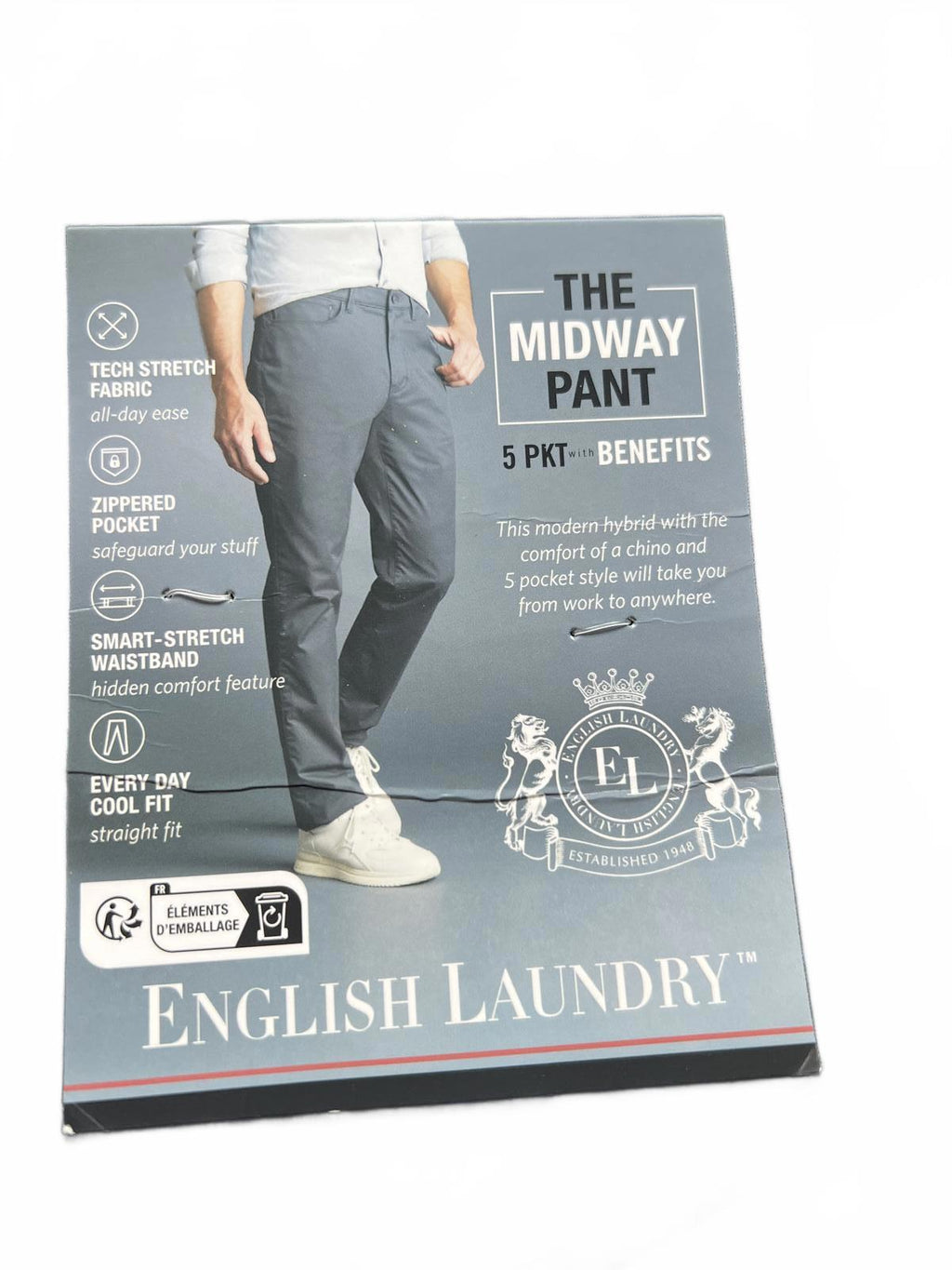 English Laundry grey 5-pocket chinos, size 32” x 34”