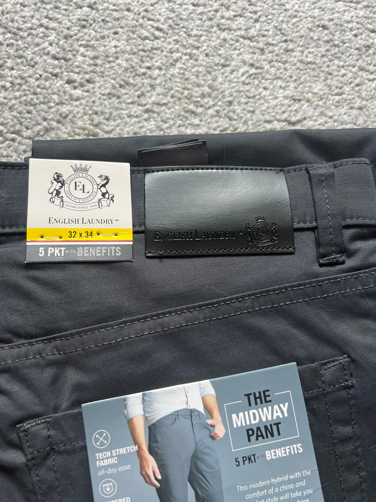English Laundry grey 5-pocket chinos, size 32” x 34”