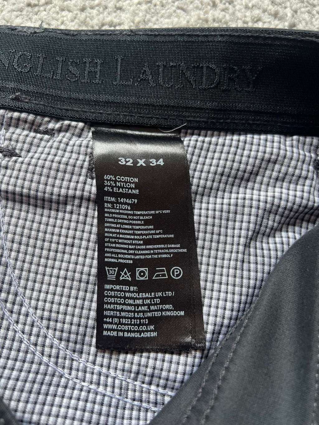 English Laundry grey 5-pocket chinos, size 32” x 34”