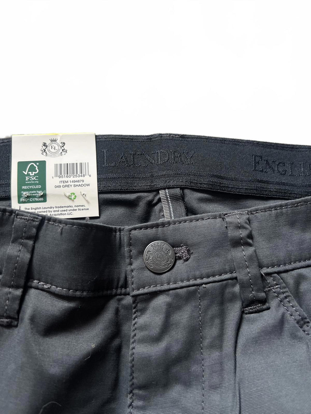 English Laundry grey 5-pocket chinos, size 32” x 34”