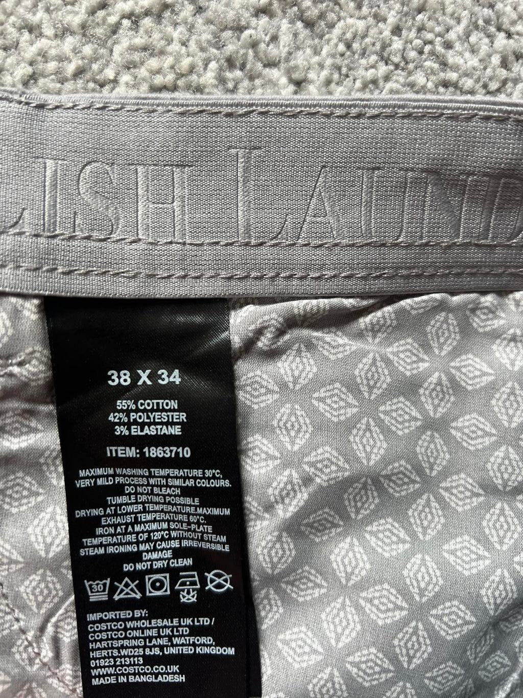 English Laundry grey 5-pocket chinos, size 38” x 34”