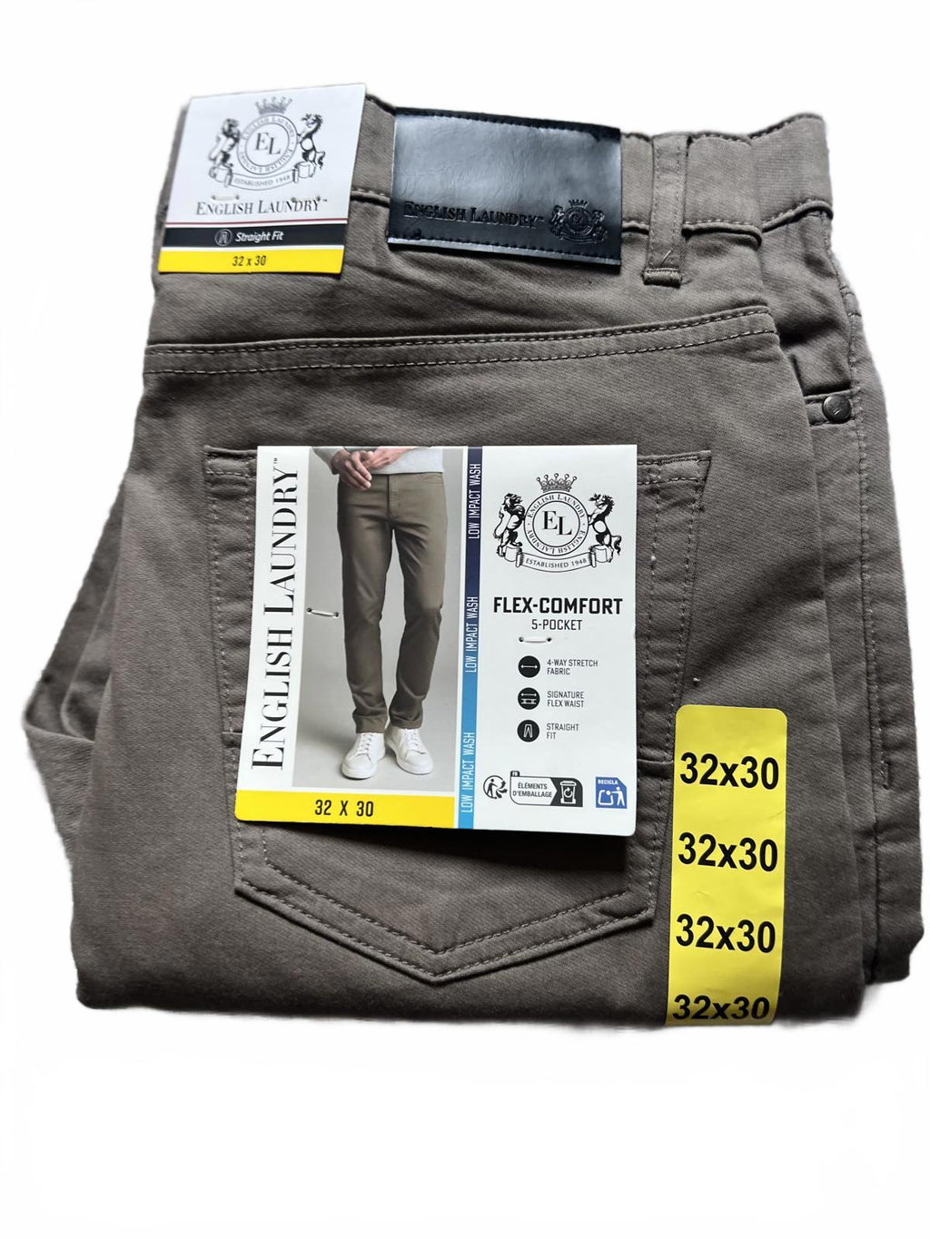 English Laundry tan 5-pocket chinos, size 32” x 30”