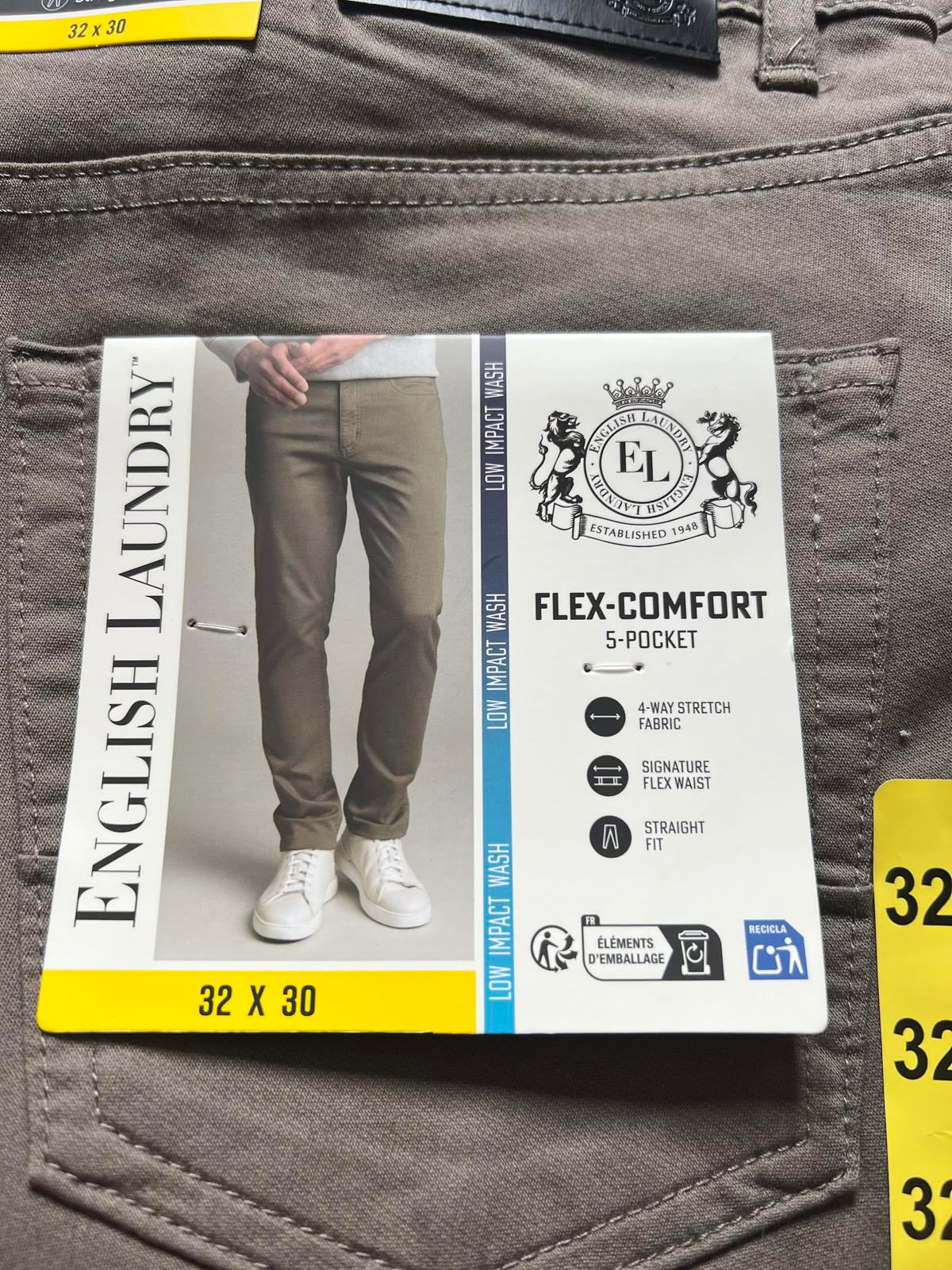 English Laundry tan 5-pocket chinos, size 32” x 30”