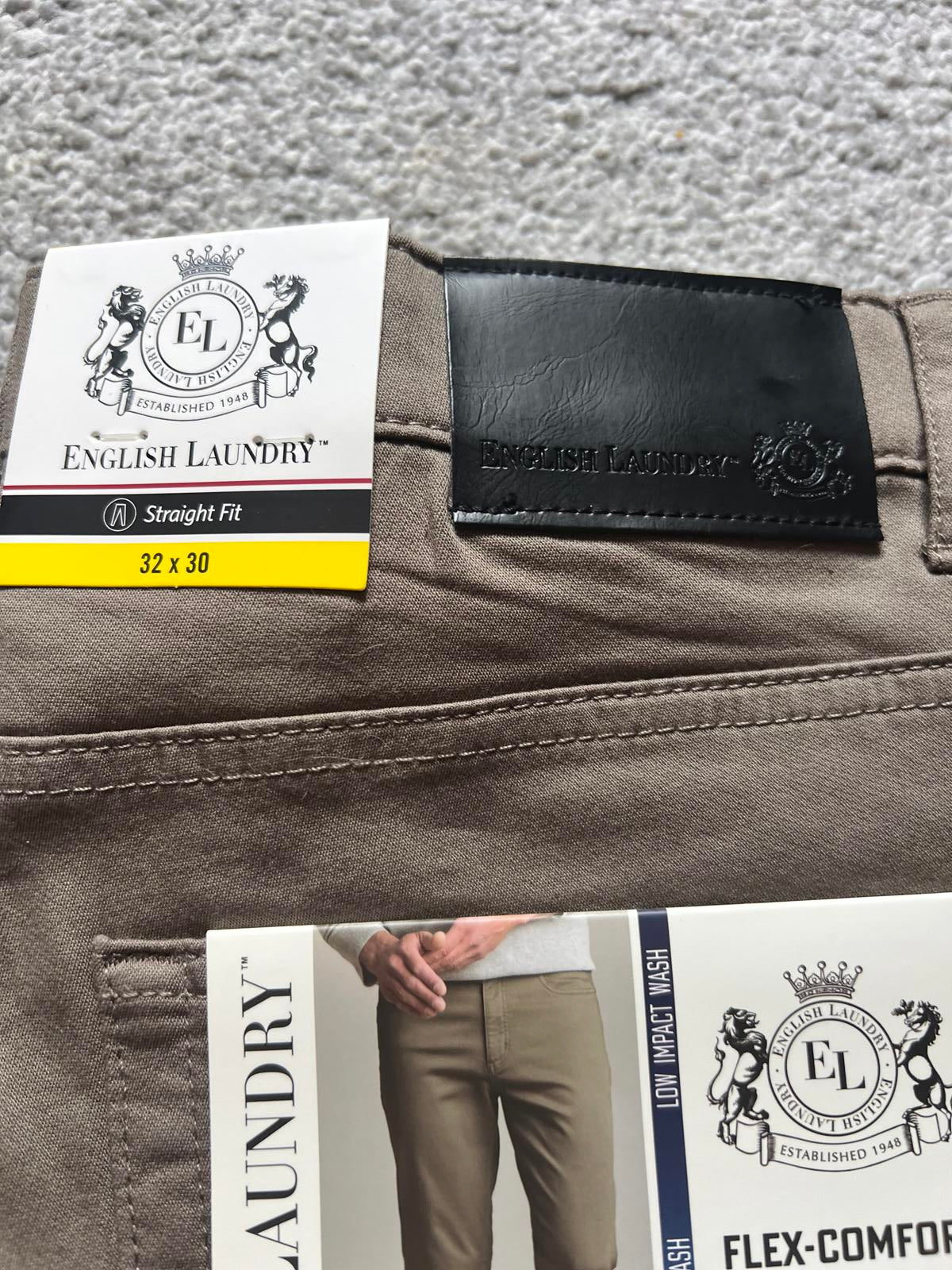 English Laundry tan 5-pocket chinos, size 32” x 30”