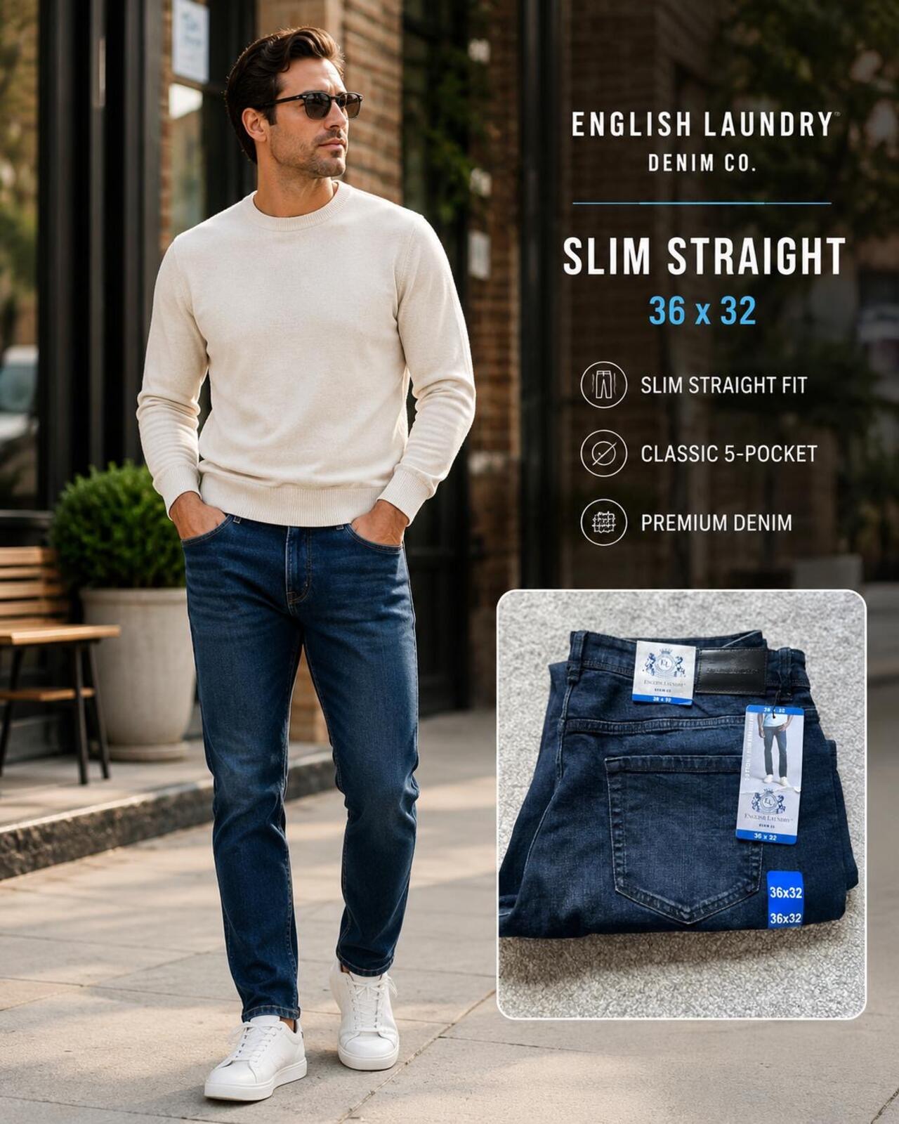 English Laundry ink blue jeans, size 36” x 32”