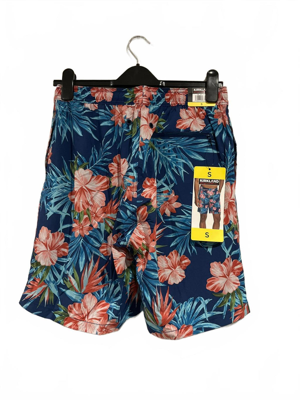Kirkland blue flowery swim shorts, size small