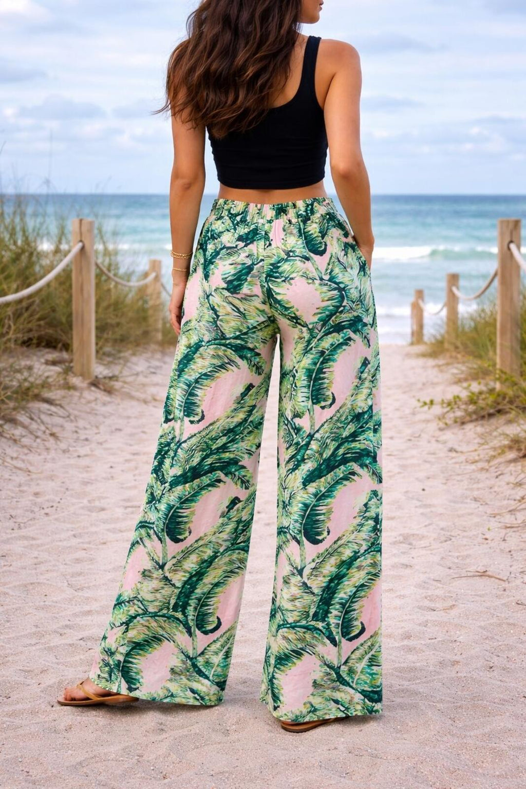 Margaritaville green & pink wide leg trousers, size large