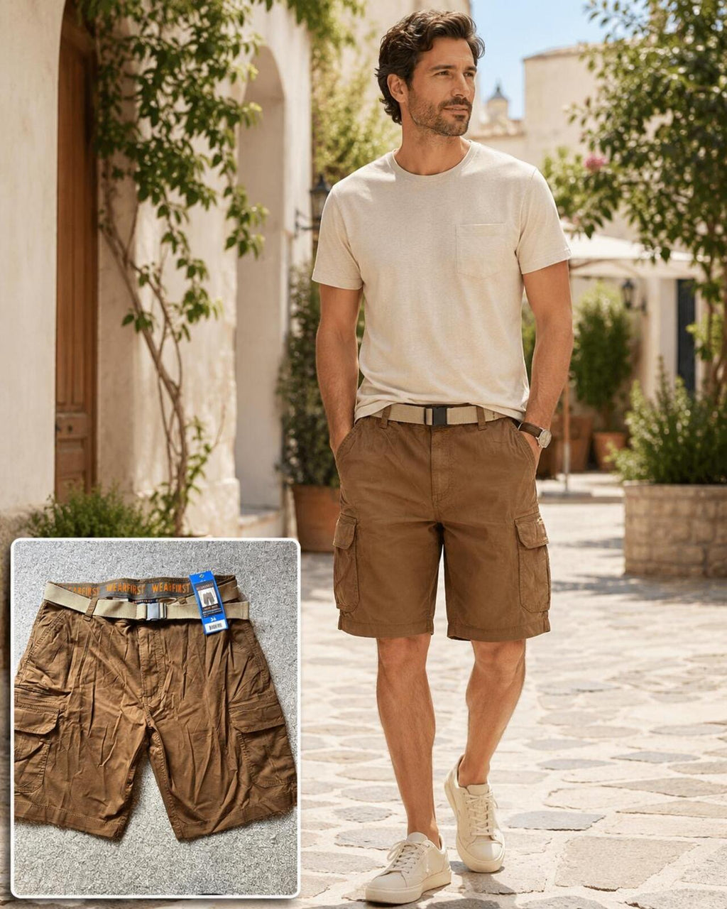 Wearfirst brown cargo shorts, size 36” waist