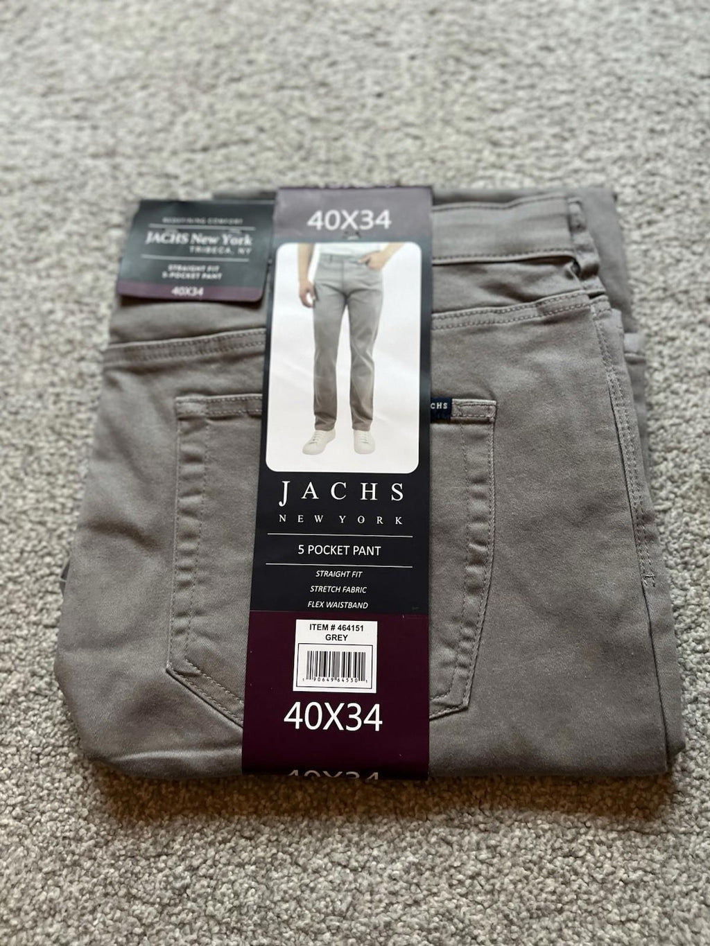 Jachs Grey 5-pocket Chinos, Size 40” x 34”