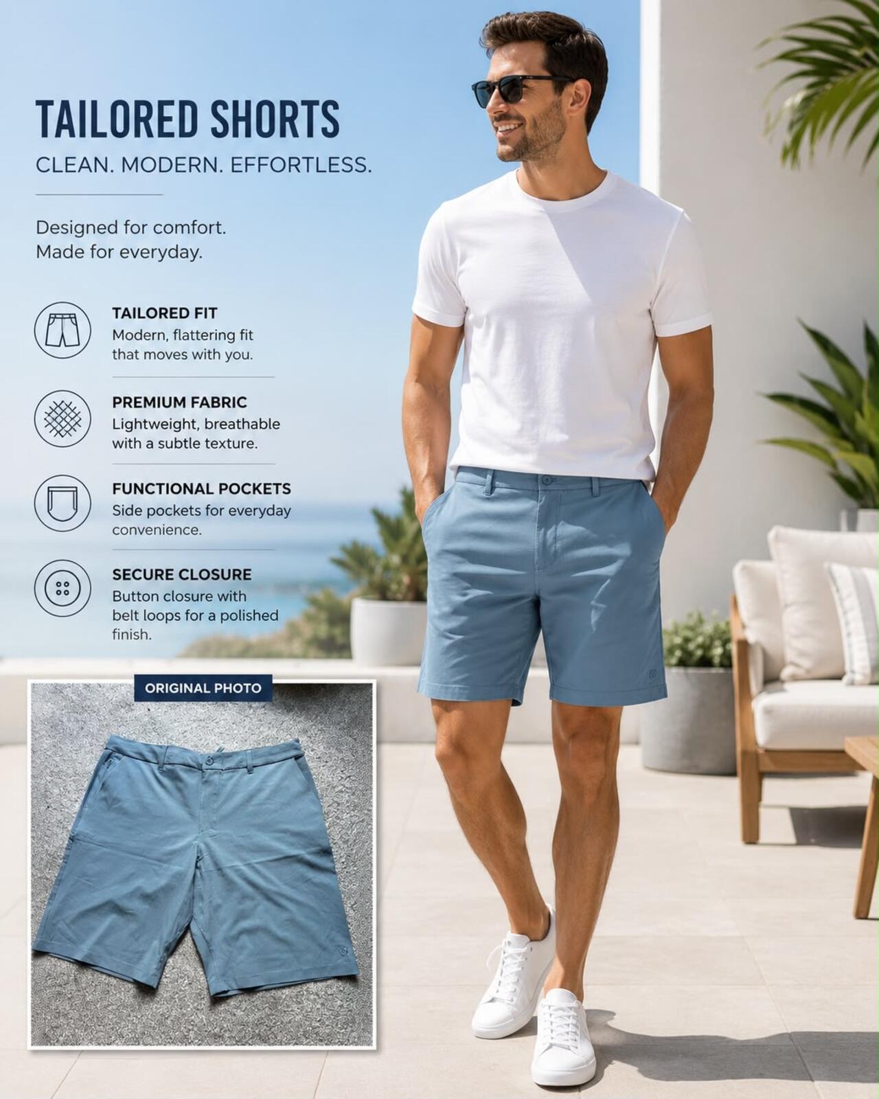 Hang Ten blue chino shorts, size 38” waist