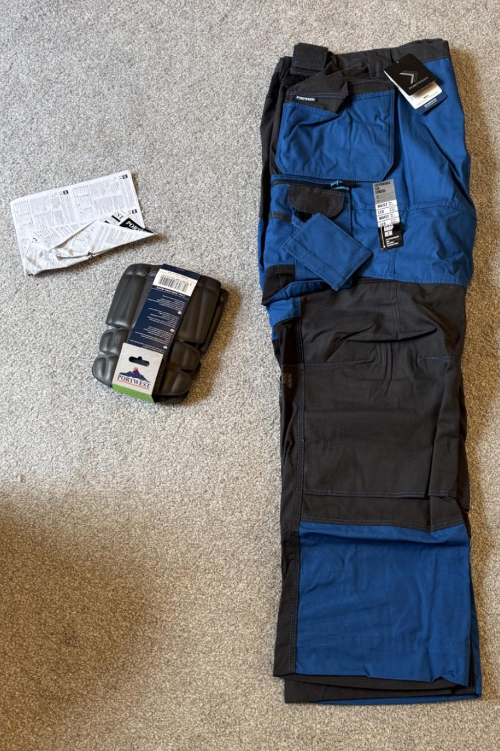 Portwest Holster Work Trousers 42 W x 31-33"L Grey /blue Wx3 with Kneepads S156