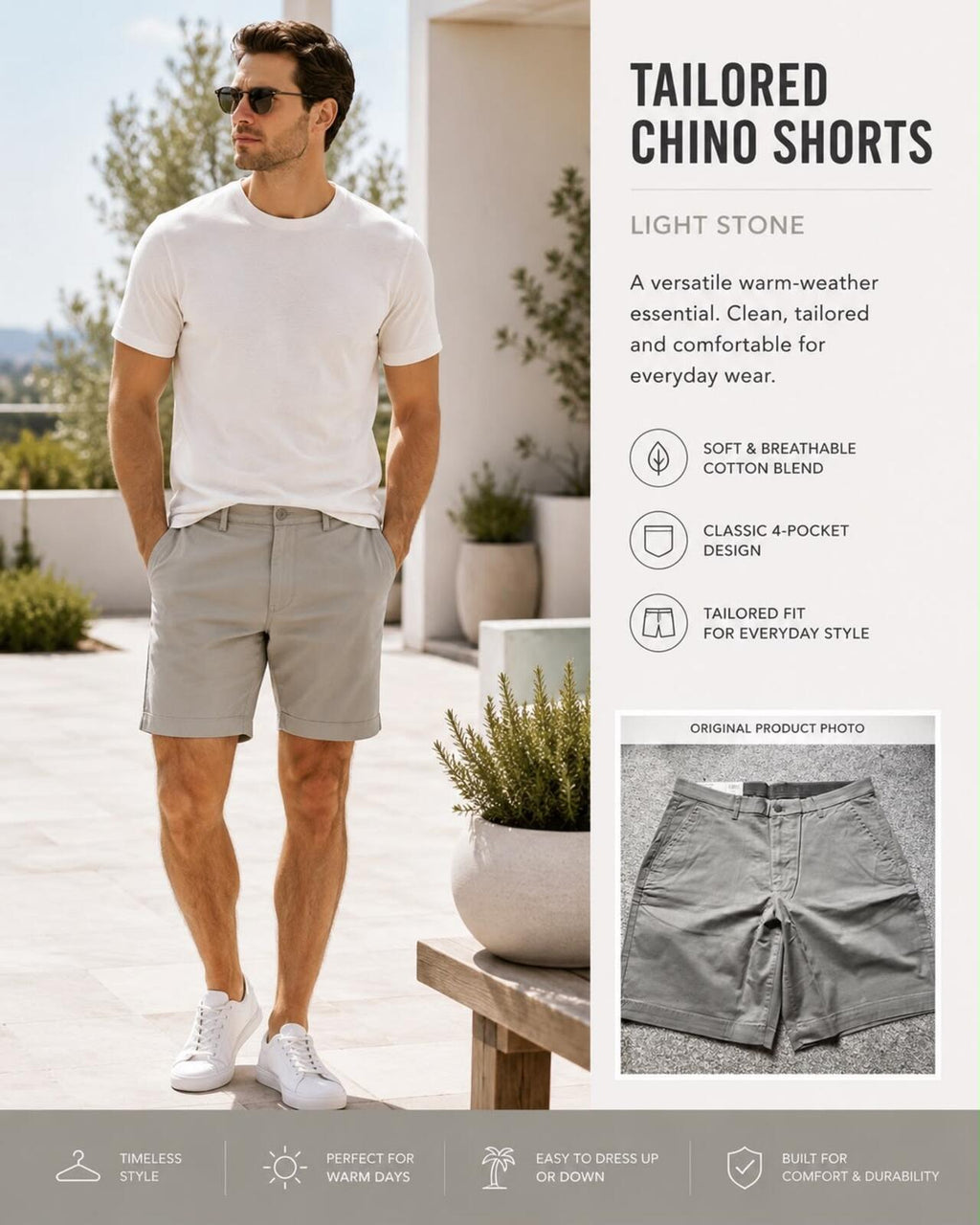 English Laundry grey chino shorts, size 36” waist