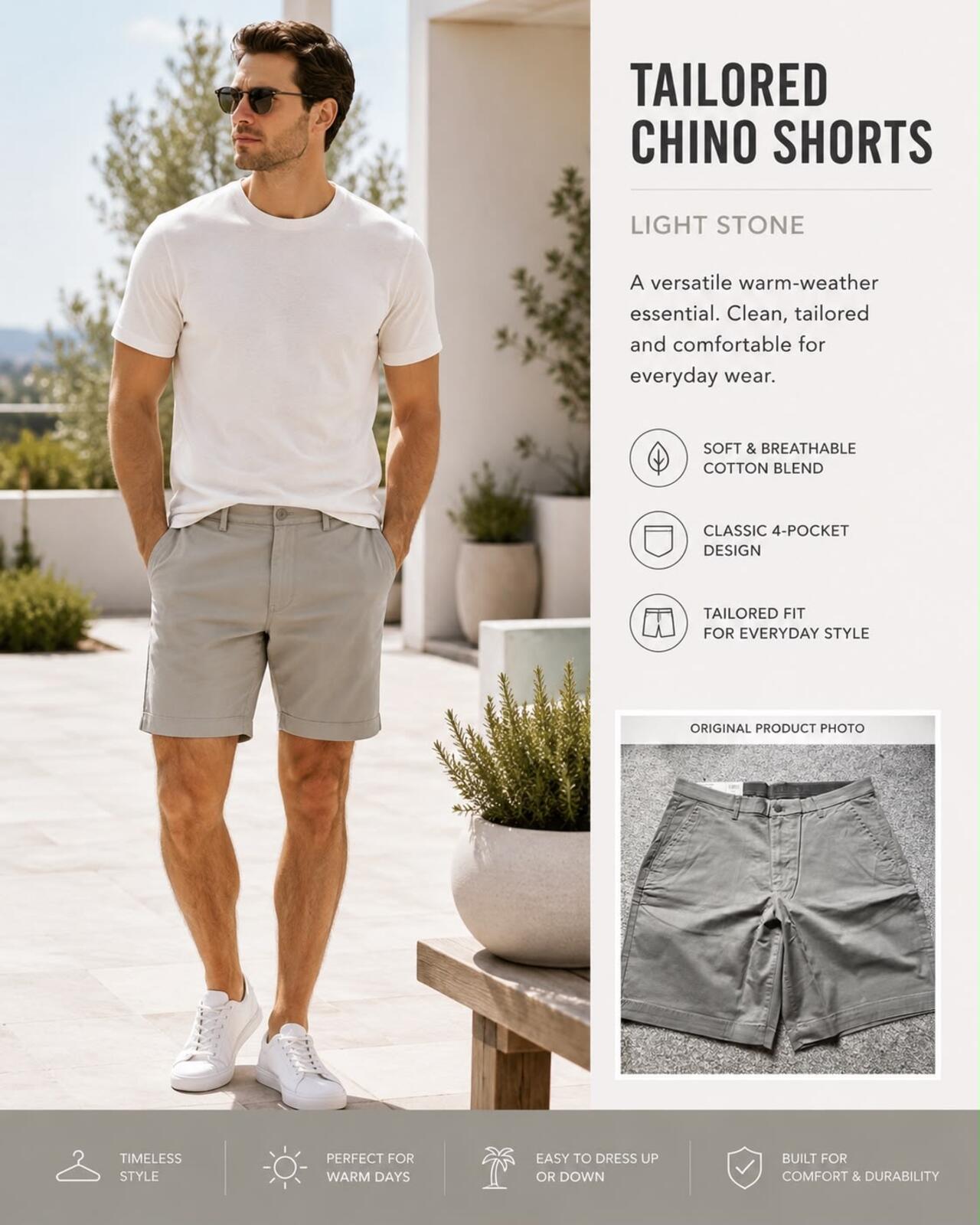 English Laundry grey chino shorts, size 36” waist