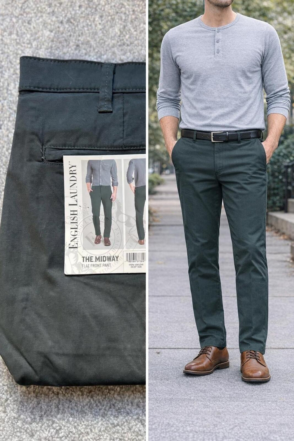 English Laundry deep sea flat front chinos, size 38” x 32”