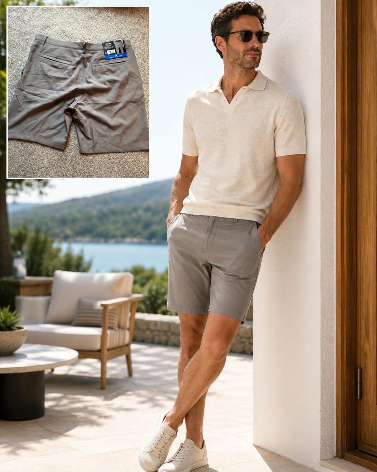 Kirkland grey chino shorts, size 36” waist