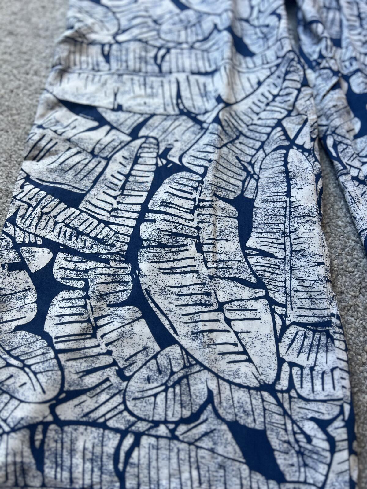 Ladies blue & white wide leg trousers, size Small