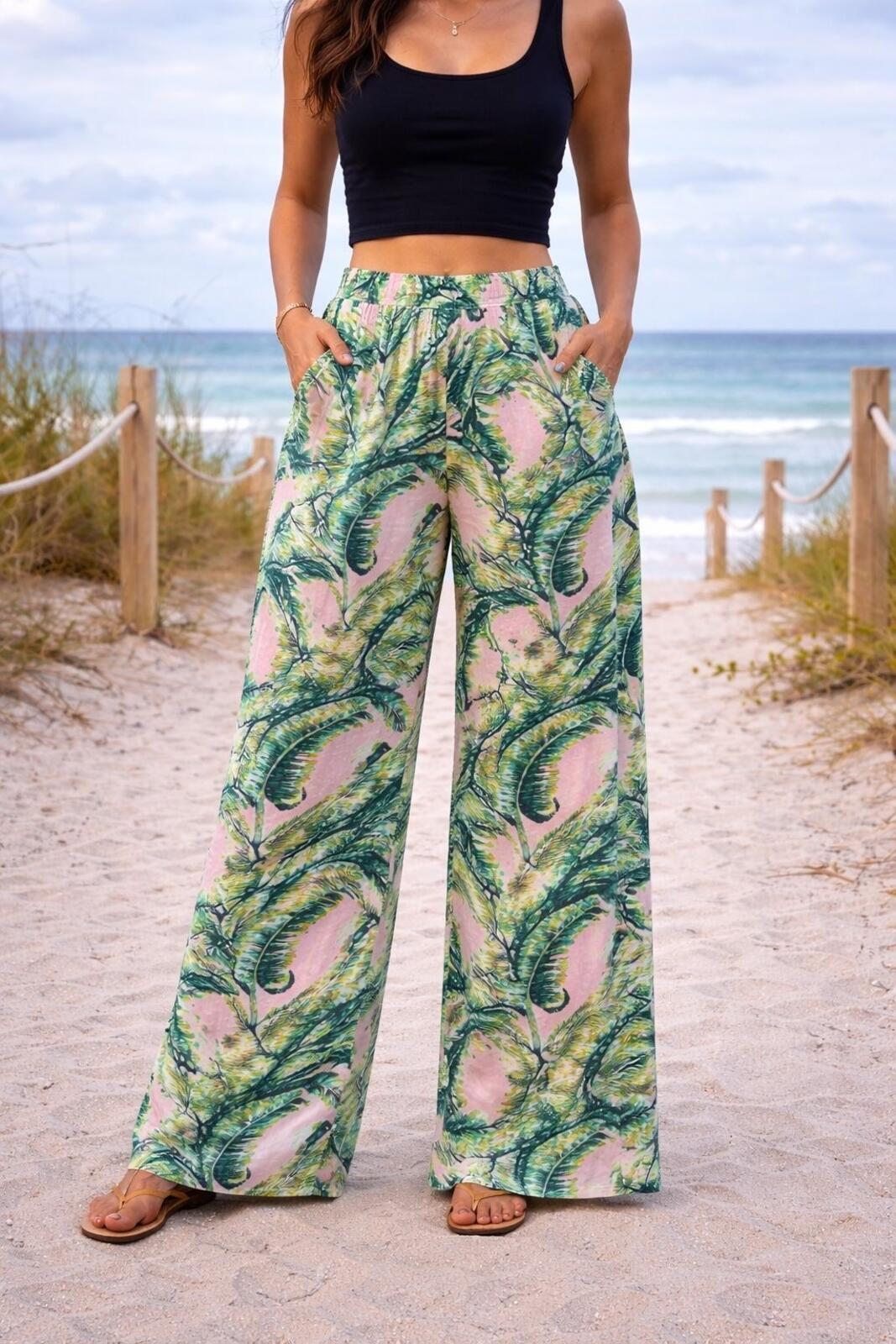 Margaritaville green & pink wide leg trousers, size large